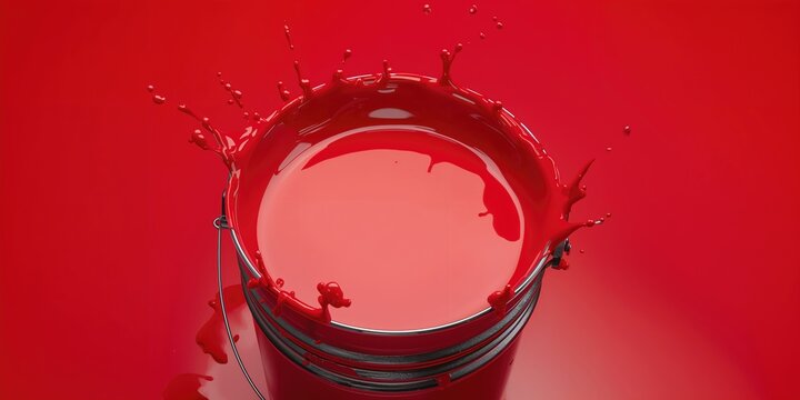 Metal buckets filled with industrial offset printing ink on a red surface, used for layout and design work