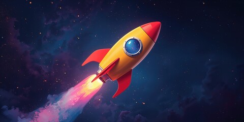 Nighttime scene of a space rocket ascent, focusing on engine ignition and safety procedures