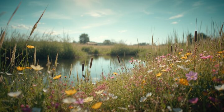 Wildflower patch in a summer meadow, ideal for editorial header backgrounds