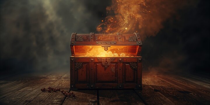 Vintage wooden chest illuminated from within, emphasizing maintenance and security, Earth Day