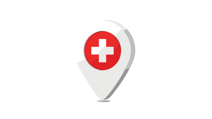 Obraz premium A location pin icon features the Swiss flag, representing healthcare services or medical facilities within Switzerland.