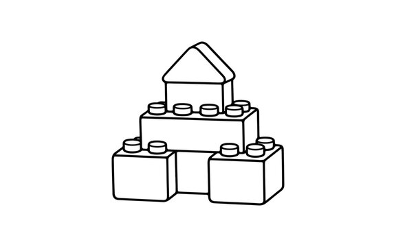 Simple outline drawing of a house made from building blocks on a white background