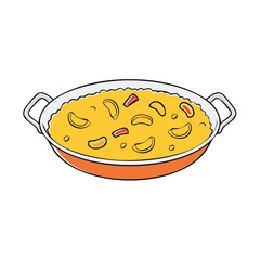Vibrant Illustration of Paella in a Traditional Pan, Emphasizing Fresh Ingredients