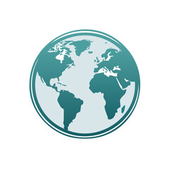 Naklejka premium Simple World Globe Icon Depicting Continents and Oceans with a Gradient Blue and White Aesthetic