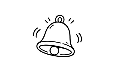 Simple hand-drawn bell icon ringing with sound waves and notification alerts