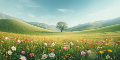 Fototapeta premium Open natural terrain featuring gentle slopes and minimal tree cover, ideal for seasonal change observation