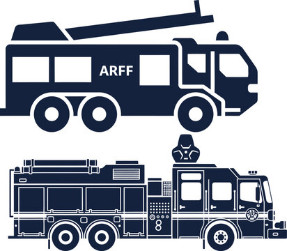 ARF and Fire Truck Silhouettes with Ladders and Equipment fire engine ARFF