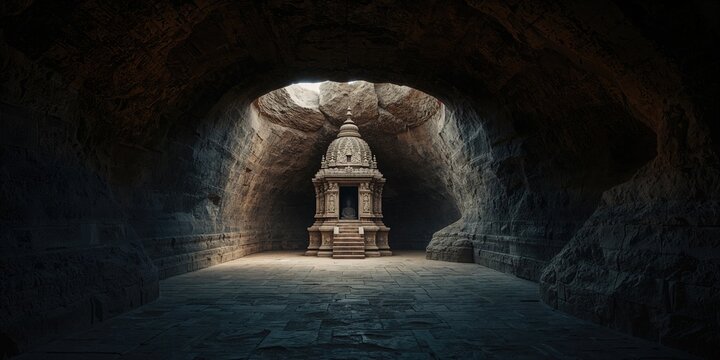 Ancient stone temple within Buddha Caves in Nashik Maharashtra, highlighting erosion risk