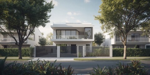 Contemporary home exterior with clean lines serving as a visual for real estate marketing materials