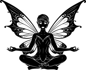 Meditating Angel Woman Vector Silhouette Illustration
