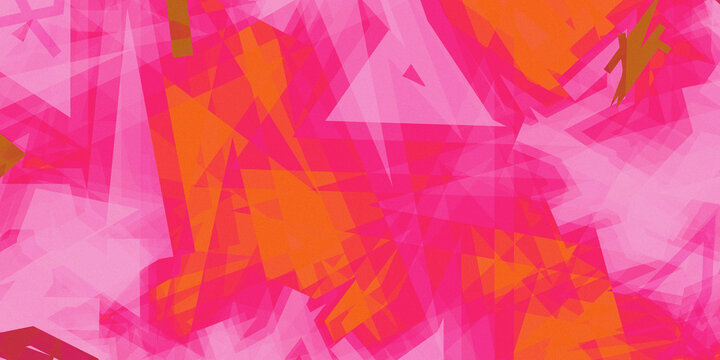 Energetic Layered Angular Shapes with Modern Digital Style, Vibrant Pink Orange Abstract Geometric Glass Shard Background, Creative Youthful Color Burst with Grain Texture, Bright Dynamic Banner