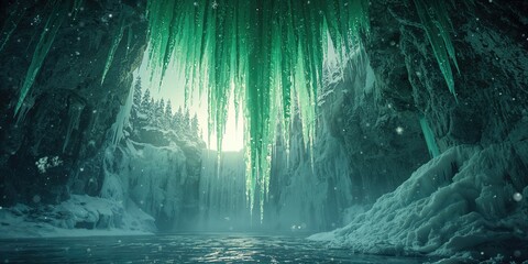 Fototapeta premium Snowy winter environment serving as a backdrop for design or editorial purposes, seasonal change