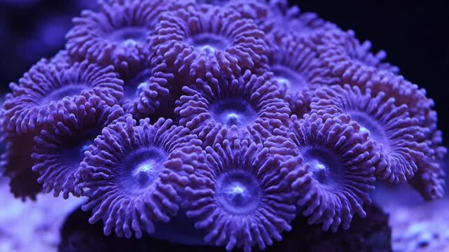 Beautiful Purple Zoanthid Coral Colony in a Marine Aquarium