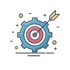 Gear with bullseye and arrow represents goal achievement and targeted strategy for business success and problem solving