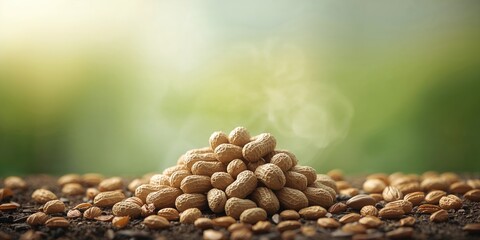 Fototapeta premium Peanuts in shells arranged on a textured surface serving as a background for layout or editorial use
