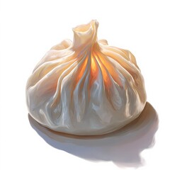 Classic Georgian dumpling centered against a white background, with visible folds and delicate dough texture captured in detail