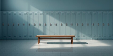 Traditional light blue locker room, used as a background for sports team organization