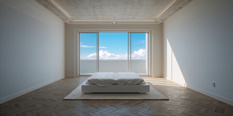 Obraz premium Modern apartment bedroom interior showing an unoccupied space used for furniture arrangement planning