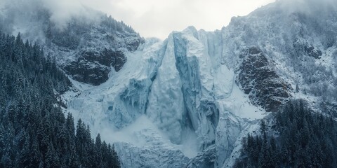 Obraz premium Icy slope showing snow and ice formation highlighting winter erosion risk, Earth Day