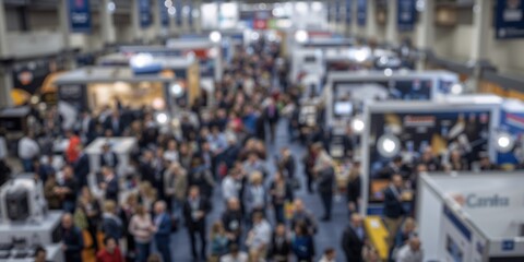 Stock image of a trade show background with a blurred trade show display, used as a backdrop for layouts and designs