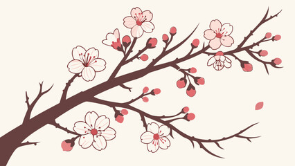 Fototapeta premium Delicate Pink Cherry Blossom Branch Blooming for Spring Web Design, Elegant Wedding Invitations, and Serene Beauty Product Packaging