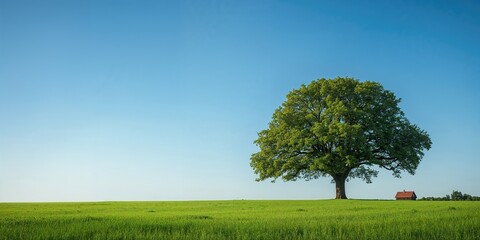 Fototapeta premium Sky blue background with a home tree, suitable for UI design or layout backgrounds