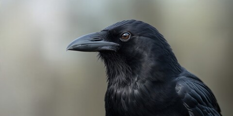 Naklejka premium Close-up of a raven's head detailed feathers for natural camouflage techniques