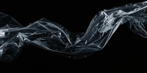 Transparent thin polyethylene film on a black background used as a background for text and layout, neutral tone