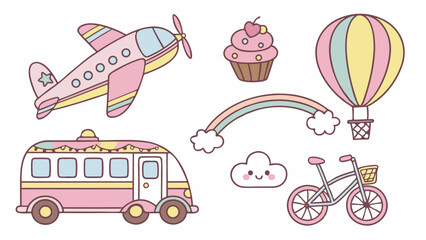 Dreamy Pastel Pink Travel and Adventure Elements Set for Kids Party Invitations Nursery Decor and Baby Shower Design