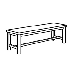 Long bench with four legs is furniture to seat and relax in living room