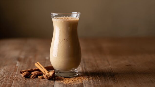 Freshly prepared orchata or almond milk served in a glass, highlighting plant-based beverage options