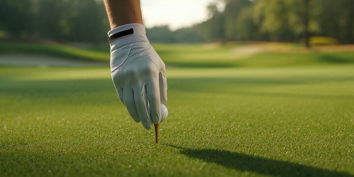 Golf tee set on a lush fairway ready for a swing, focusing on game setup and preparation