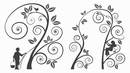 Children Playing Climbing and Watering Growth Trees Vector Art for Education Nurturing and Development