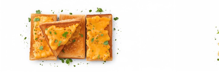 Pieces of toasted bread with melted cheese serve as a quick snack, bread and cheese as a carbohydrate and protein source, World Food Day