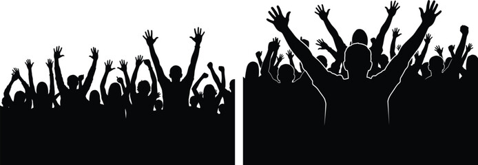 Cheering crowd silhouette illustration for concert designs and party flyer layouts