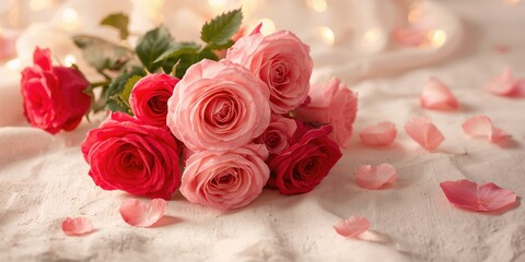 Rose-themed greeting card featuring romantic motifs for Womens Day and Mothers Day celebrations