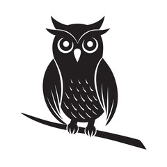 Flat Style Perched Owl Night Bird Silhouette Art