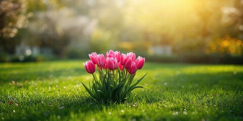 Pink tulips in full bloom forming a spring floral background, suitable for garden layout or seasonal design themes