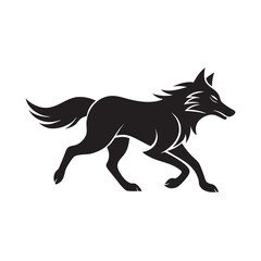 Flat Style Running Wolf Wild Animal Silhouette Art
