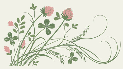 Fresh Green Clover and Wheat Botanical Vector Illustration for Organic Food Packaging, Eco-Friendly Product Branding, Spring Summer Marketing, Web Design, Health Wellness