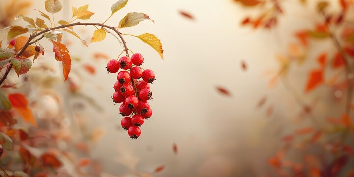 Guelder-rose (Viburnum opulus) with mature berries thriving in fall garden, illustrating seasonal plant development
