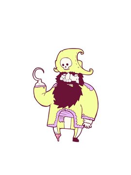 blinking radial lines animation of cartoon pirate in bright glow color