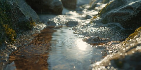 Water puddles on a calm landscape during summer, abstract pattern for textures or backgrounds