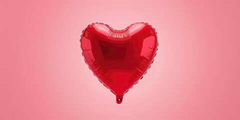 Pink background with a shiny red heart balloon, ideal for romantic or festive occasions