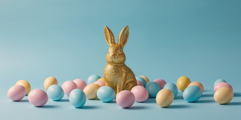 Easter-themed gold glitter bunny figurine, holiday decor with shimmering surface