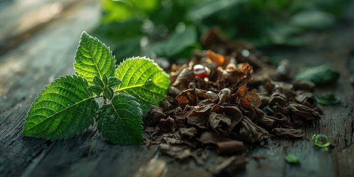 Herbal medicine with fresh and dried nettle leaves for healing tea, focusing on traditional health practices