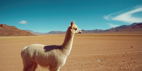 Obraz premium Llamas grazing in the Atacama, emphasizing livestock in extreme climates, World Animal Day