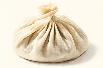 Single khinkali dumpling isolated on a white background, showcasing traditional Georgian design with twisted dough and plump filling