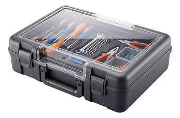 Tool case featuring a transparent lid for efficient inventory management in warehouses.