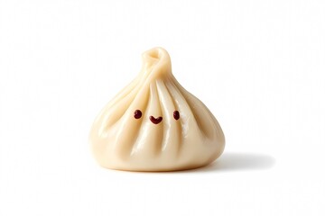 Single khinkali dumpling isolated on a white background, showcasing traditional Georgian design with twisted dough and plump filling